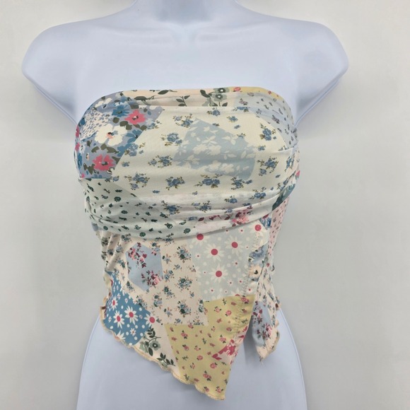 Tops - Patchwork Floral Tube Top Bandage Style Women‎ XS